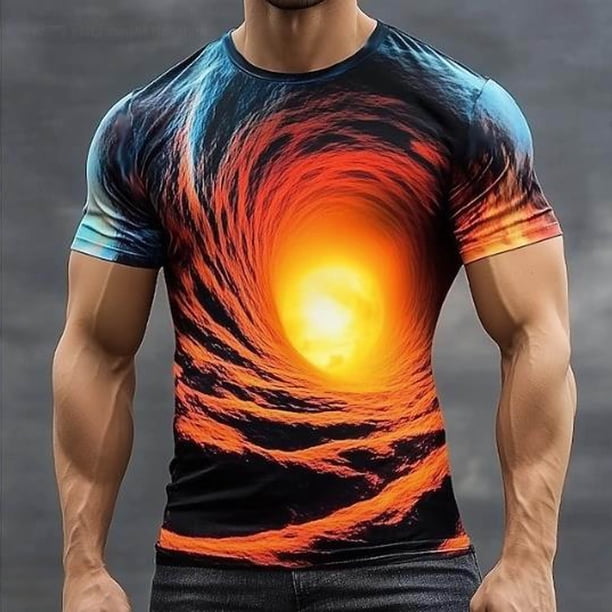 Ceisia Men's Slim Fit Short Sleeve T-Shirt 3D Natural Landscape Print Ocean & Wave Spring Summer Shirt Gift