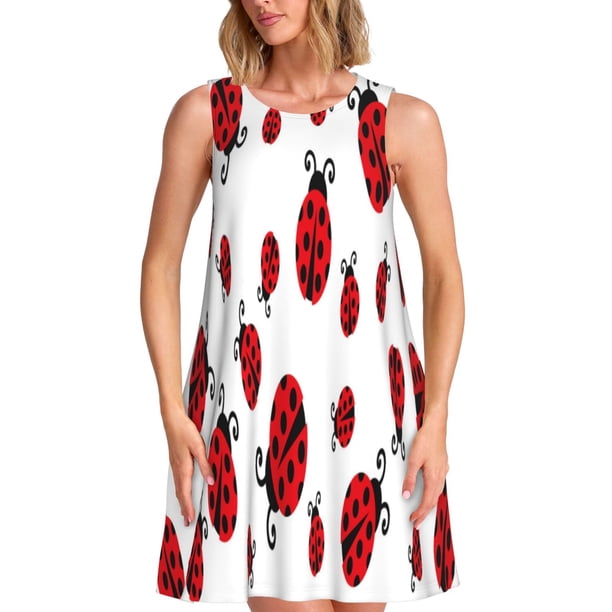 Balery Fly Flying Ladybug Vestidos de verano para mujer con estampado: vestido holgado sin mangas, vestido playero informal y cómodo para días calurosos.