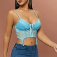 thumbnail image 2 of XFLWAM Lace Corset Top V Neck Elastic Straps for Party Streetwear Going Out Party Corset Tops for Women Bustier Light Blue L, 2 of 6
