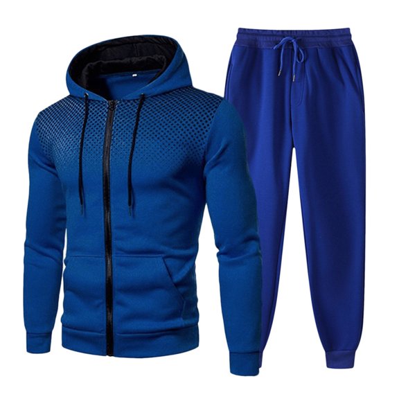 Curuila Sweatsuits 2 Piece For Men With Pocket Zipper Long Sleeve Graphic Print Hooded Sweatshirt With Sweatpants Winter Warm Soft Casual Tracksuit Size 2Xl