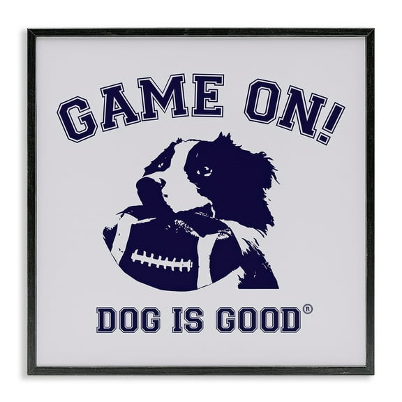 Stupell Industries Game On Dog & Football Animals Painting Black Framed Art Print Wall Art, 12 x 12