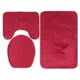 thumbnail image 2 of Juego de 3 alfombrillas de baño con relieve de piedra para tapa de inodoro, alfombrillas absorbentes para el lado de la bañera, color rojo, 2 of 14