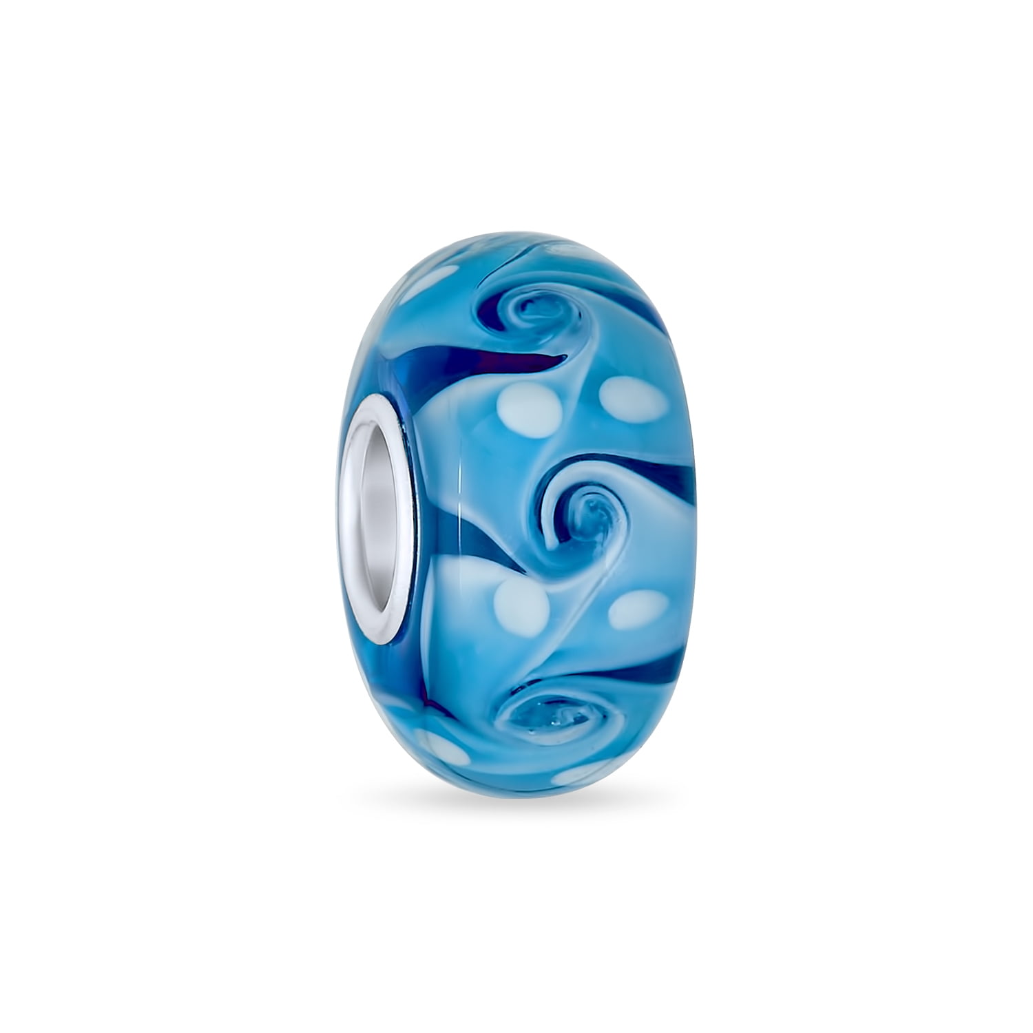 Light Blue White Wave Swirl Murano Glass 925 Sterling Silver Spacer Bead Fits European Charm Bracelet For Women For Teen