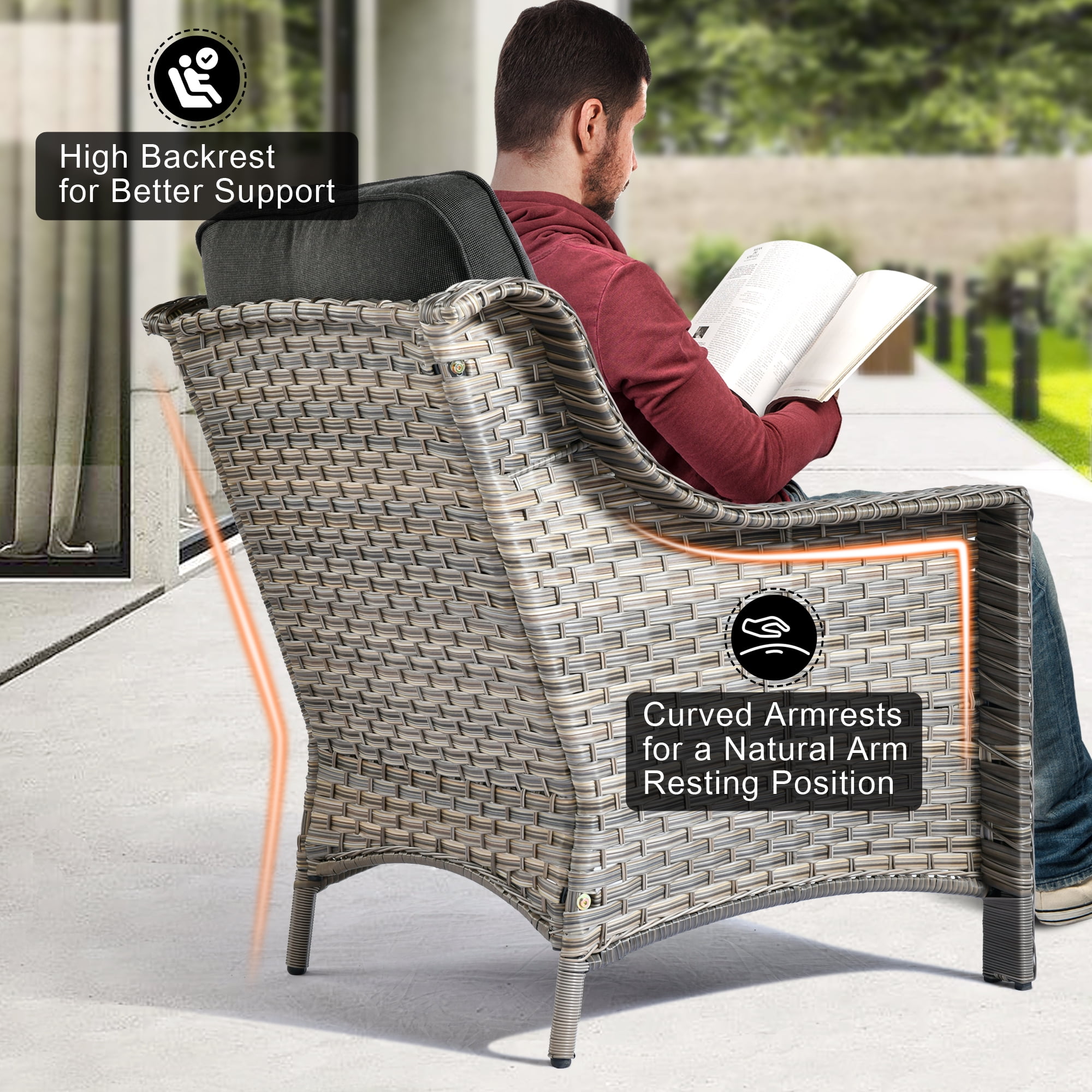 Ovios 4-Piece All-Weather Rattan Patio Sofa Set – Lighted Coffee Table, Orange Red