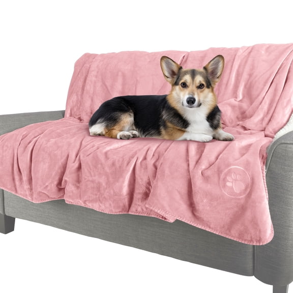 PETMAKER 50x60-Inch Reversible Sherpa Fleece Waterproof Dog Blanket (Pink)