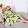 thumbnail image 5 of Oversized Wearable Blanket Hoodie,Rainbow Dinosaurs Tiny Plants Sherpa Blanket Hoodie with Super Pockets,Super Warm Fuzzy Pullover for Women & Men, 5 of 6