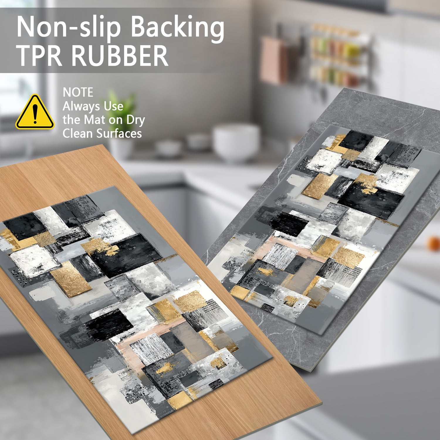 3-Piece Farmhouse Kitchen Rug Set, Washable Anti Slip Striped Floor Mats in 3 Sizes, Stain Resistant Decor Rugs for Kitchen Hallway Bathroom Home Christmas Decor