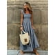 thumbnail image 1 of WildPinky Elegant Square Collar Plaid Summer Dress Women A-line Elastic Khaki Ruffled Dresses Beach Party Sleeveless Maxi DressL Gao Jinjia LED, 1 of 2