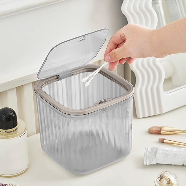 Mini Desktop Trash Can | Press-Lid Desk Organizer Garbage Basket | Plastic Compact Sundry Storage Bin | Flip Top Lid, Divided Sections, Tidy Container | White or Gray | 6x6x3.2in or 6x6x5.5in | 1