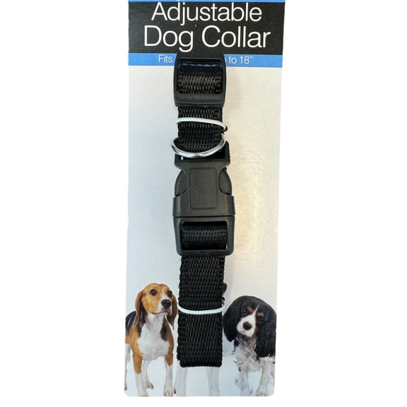 Adjustable Nylon Dog Collar with Side Squeeze Quick Release – Durable, Comfortable, Fits Neck Sizes Up to 18", Black