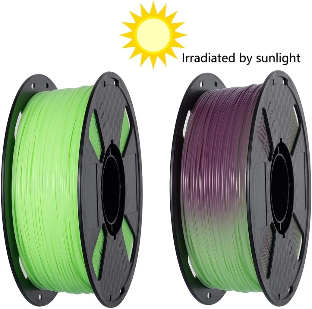 NEOYFC  UV Sunlight Color Changes PLA Filament 1.75mm 1KG Green to Dark Red FDM 3D Printer Filament 3D Printing Materials Color Changing PLA Shift Green Red
