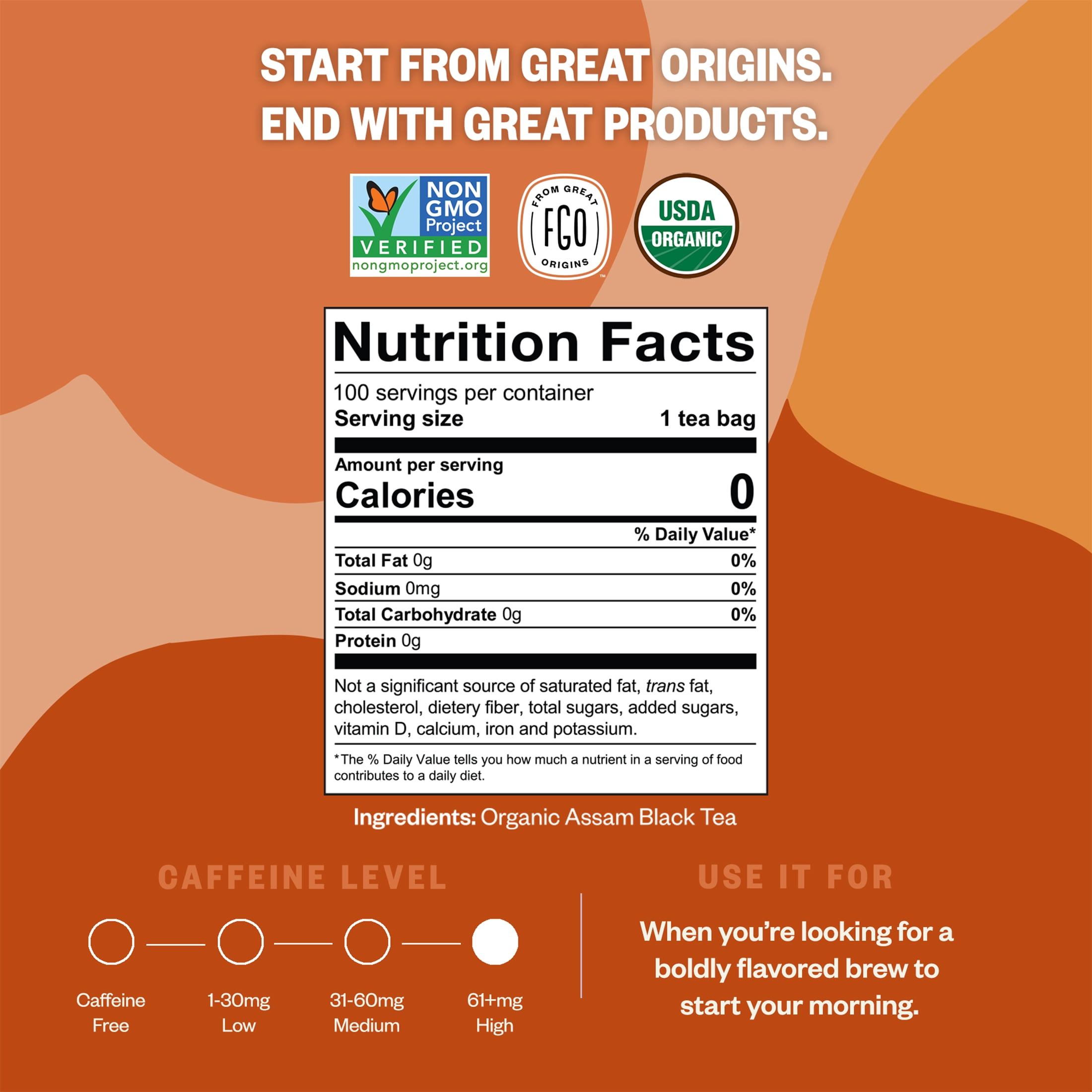 FGO Assam Tea, Organic, Eco-Conscious Tea Bags (100 Count)