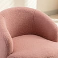 thumbnail image 6 of PORKISS Swivel Accent Chair, Armchair with Teddy Fabric, Barrel Chair with Black Powder Coating Metal Ring for Living Room, Bedroom, Light Pink, 6 of 8