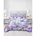 thumbnail image 2 of Quilt King Size Bedding Set, Purple Flowers Reversible Summer Quilt 3 Pieces, Butterfly Spring Floral Checkered Farmhouse Lightweight Bedspreads Coverlets with 2 Pillow Shams for All Seasons, 2 of 5