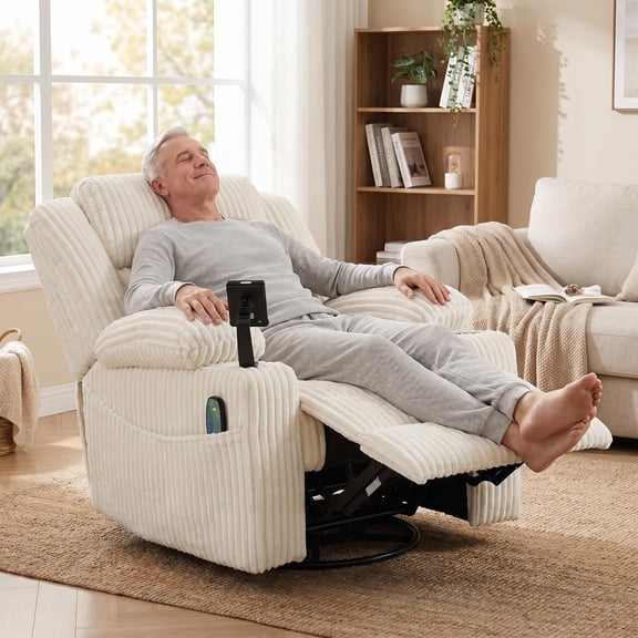 Power Swivel Rocker Recliner Chair for Adults with Massgae and Heat, USB and Type-C Charging Port, Infinite Position, Electric Glider Rocking Chairs for Living Room, Nursery