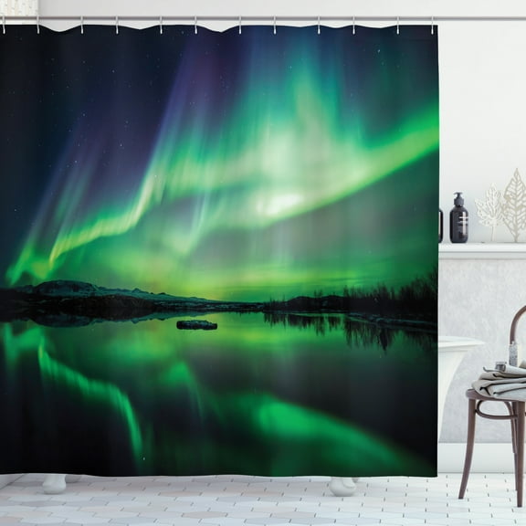 Ambesonne Iceland Shower Curtain, View over Lake Thingvellir, 69"Wx84"L, Sea Green and Night Blue