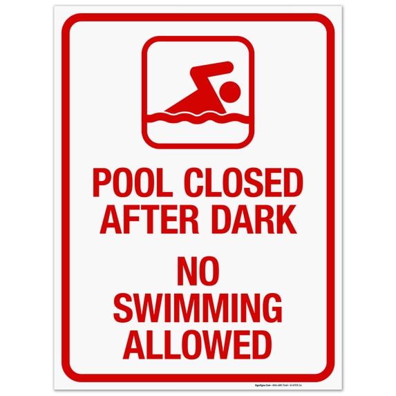 Pool Closed After Dark Sign, Pool Sign, 10x10 Vinyl Sticker