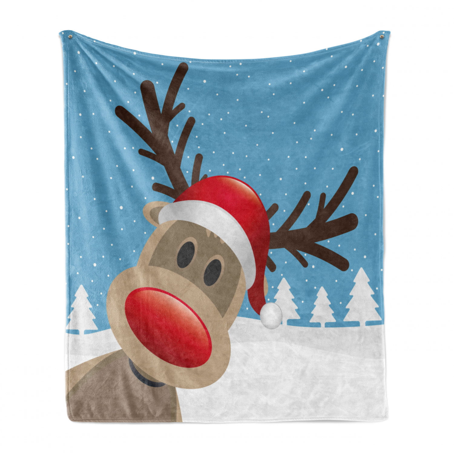 Santa And His Reindeer's Christmas Snow Scene Fleece Blanket Cover Throw Over 