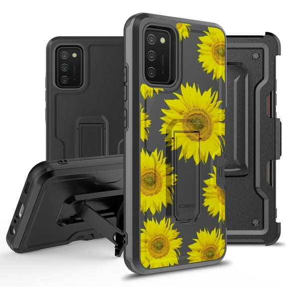 ANJ  Rugged Hybrid Shockproof Case w/Kickstand   Holster Clip Card Slot Cover for Samsung Galaxy A02S (SM-A025) - Sunflower