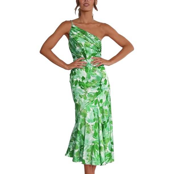 Gibobby Vestidos para mujer casuales Temperamento de moda para mujer en primavera y verano de 2023 Vestido con estampado de cola de pez y tirantes(Verde,XL)