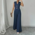 thumbnail image 3 of Womens Summer 2 Piece Outfits Dressy Sleeveless Blazer Vest Matching Pleated Wide Leg Pants Business Suit Sets, 3 of 8