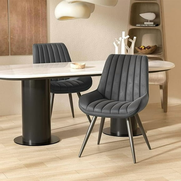 Hawsaiy Dining Chairs Set of 2,Mid Century Modern Kitchen Chairs,Upholstered Fabric Armless Dinning Side Chairs with Back and Metal Legs for Kitchen,Dining Room,Living Room, Dark Gray