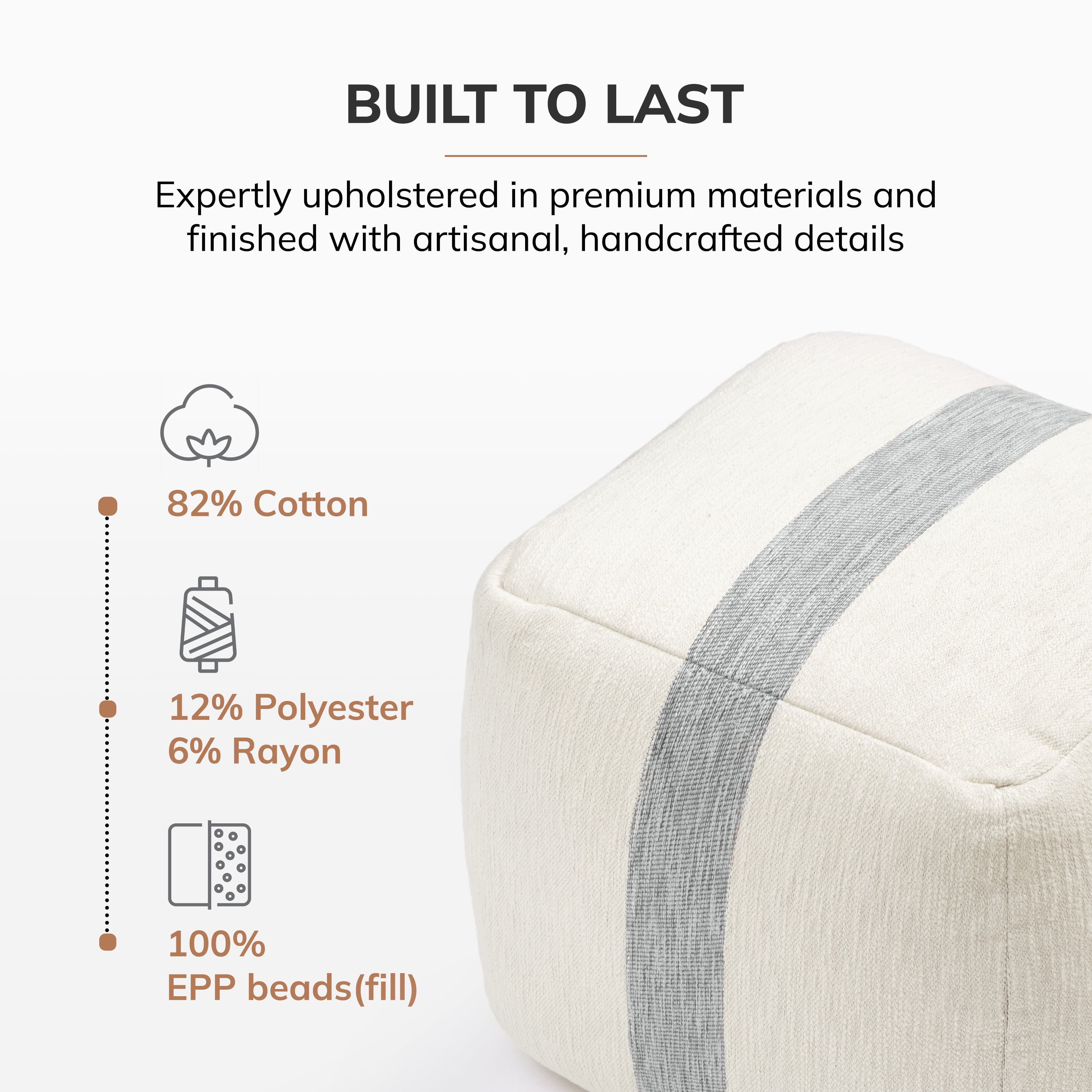 Anji Mountain Pouf Ottoman Foot Rest, Handmade Ottoman Pouf, Comfortable Foot Stool, Decorative Floor Seating for Living Room Decor, Bedroom & Home Décor Accent - Gray Maze