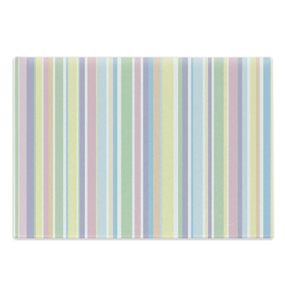 Pastel Cutting Board, Vertically Striped Pattern Different Colored Straight Lines Classical Old Fashioned, Decorative Tempered Glass Cutting and Serving Board, Large Size, Multicolor, by Ambesonne