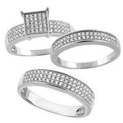 sterling silver micro pave cubic zirconia trio wedding ring set for 5 mm him hers - Trio Wedding Ring Sets sterling silver micro pave cubic zirconia trio wedding ring set for 5 mm him hers - Trio Wedding Ring Sets