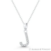Initial "J" Cubic Zirconia Crystal Pendant w/ Cable Chain Necklace in .925 Sterling Silver