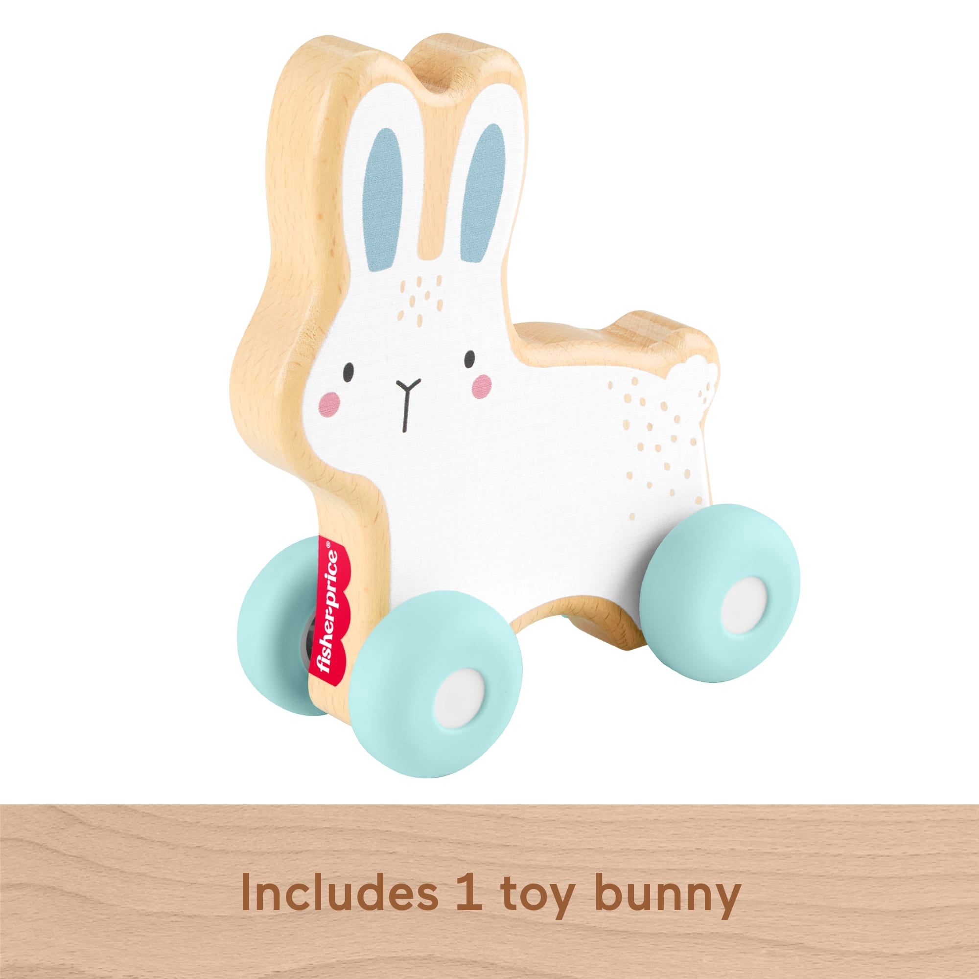 Fisher-Price Wooden Push-Along Bunny Toy Vehicle for Baby Crawling Play. 1 Wood Piece