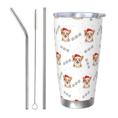 

Cauagu Corgi With Santa Claus Hat Pattern 20oz Tumbler Stainless Steel Vacuum Insulated Tumbler with Lid Insulated Coffee Mug Thermal Cup with Splash Proof Sliding Lid-Straw Three-piece Set