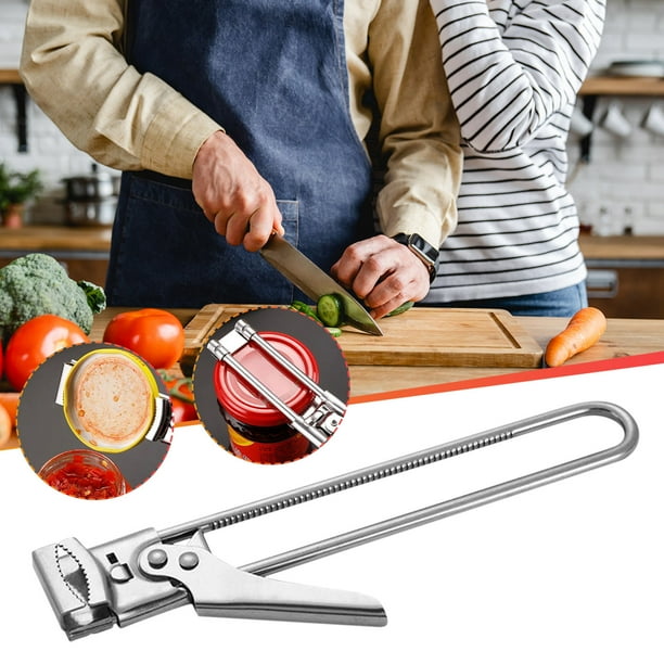 Abridor de botellas de acero inoxidable Abrelatas ajustable | Utensilio de cocina multifunción | Agarre fácil duradero que ahorra mano de obra | Se adapta a varios tamaños de botellas | 1 Pieza