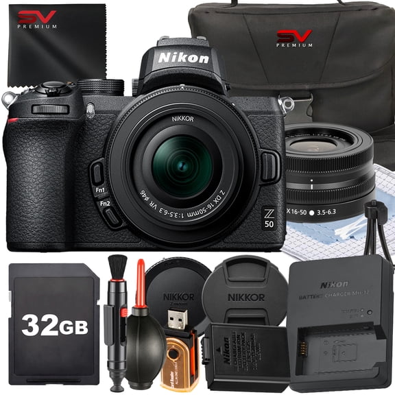 Nikon Z50 Mirrorless Camera with 24-70mm Lens   32GB Memory Card   Highspeed Card Reader   SV Premium Accessory Bundle (International Version)