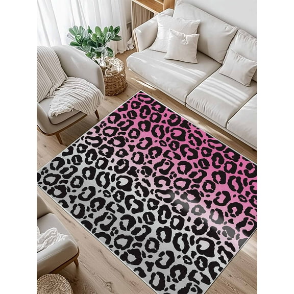 Ombre Leopard Area Rug for Bedroom 3x5 Ft Print Pink to Gray Gradient Super Soft fuzzy Throw Rug Non-Slip Fluffy Plush Indoor Floor Carpet for Living Room Nursery Home Decor