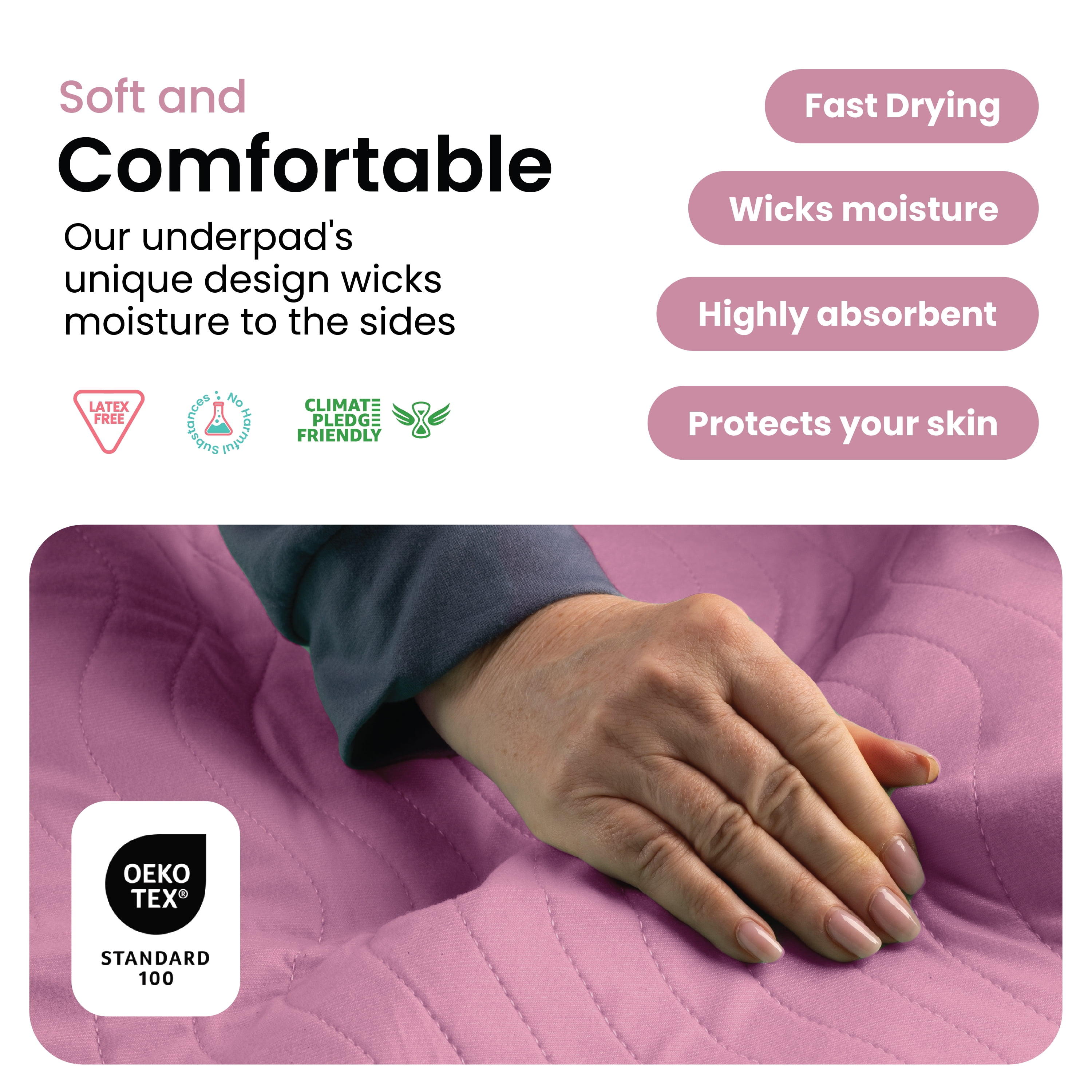Improvia Washable Bed Pads for Incontinence, Waterproof Reusable, 18 x 24 in, 4-Pack (Pink & White)
