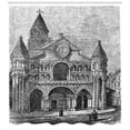 thumbnail image 3 of Notre Dame Shower Curtain, Vintage Engraving of Notre-Dame la Grande in Poitiers Historical Monument, Fabric Bathroom Set with Hooks, 69W X 75L Inches Long, Grey and White, by Ambesonne, 3 of 3