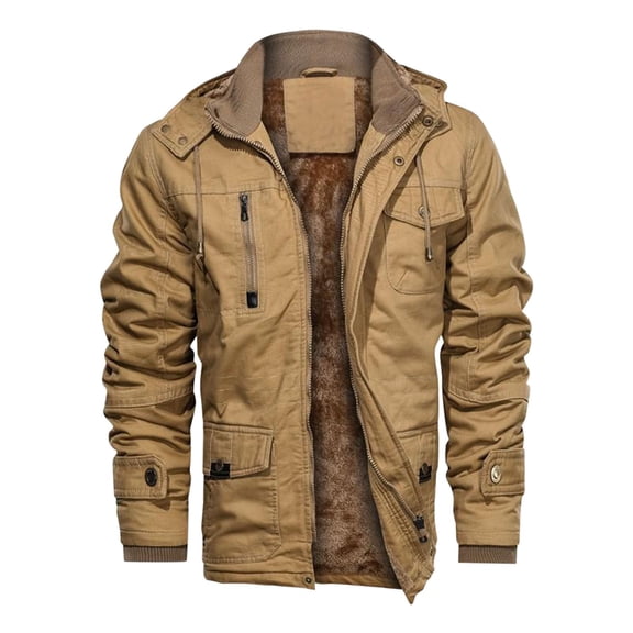 Men's Winter Jackets Thick Fleece Lined Military Jackets wtih Hood Work Warm Full Zip Thermal Cargo Coats