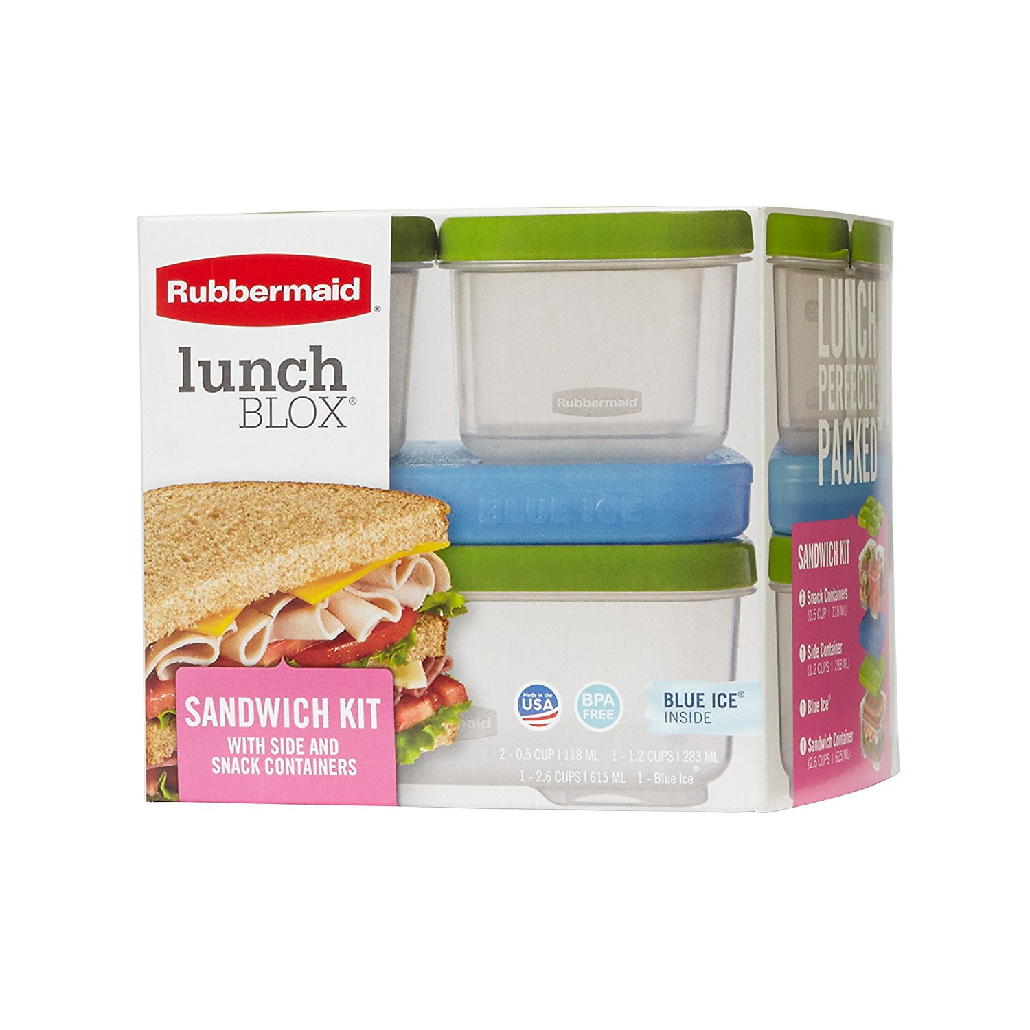 Rubbermaid, Lunchbox, Sandwich Kit, Green 5 Count 