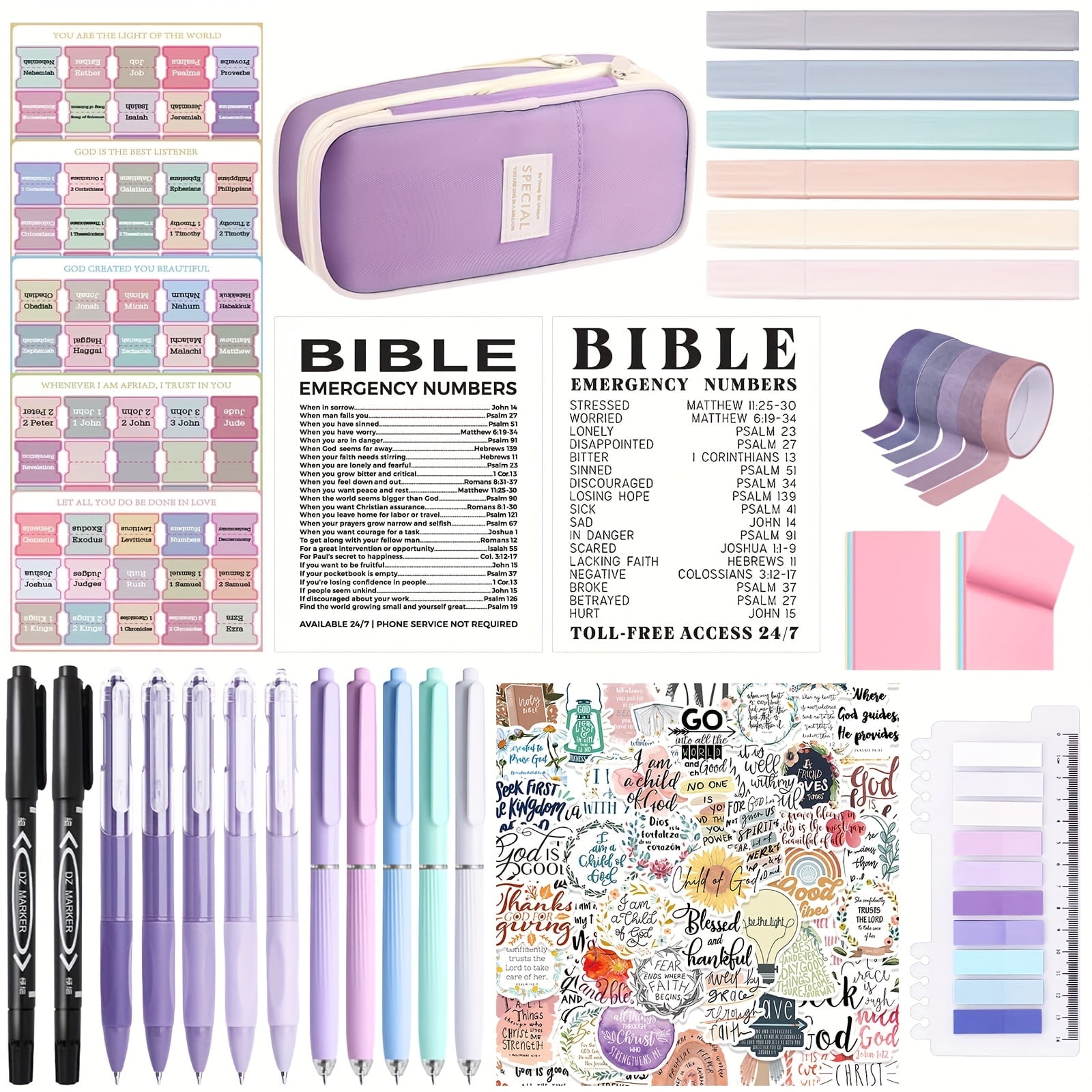 Bible Study Supplies Journaling Kit for Women Bible Study Kit Includes Prayer Journal Emergency Card Highlighters Tabs & More for Journaling. Great for Christian Gifts Scripture Study