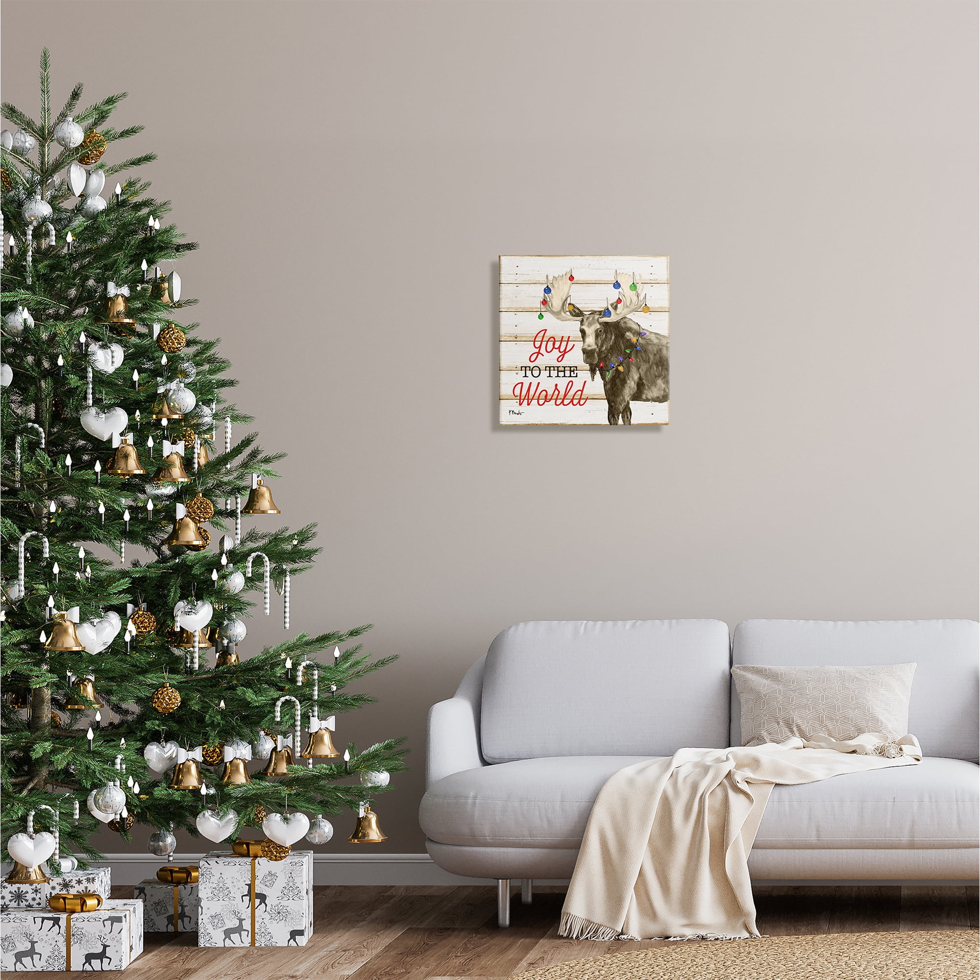Stupell Industries Moose with Festive Lights Holiday Painting Gallery Wrapped Canvas Print Wall Art, 17 x 17