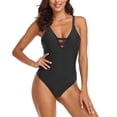 thumbnail image 1 of Gibobby Traje de Baño Sexy Bikini Mono de mujer Trajes de baño Color sólido Hueco Sexy Deep V Adelgazante Traje de baño Cuello en V Traje de baño(Negro,G), 1 of 4