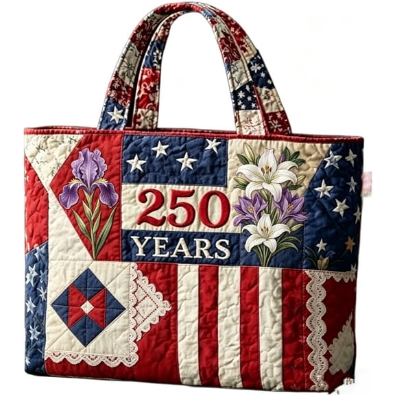 VMWMSSR 250Th Anniversary Patriotic Quilted Tote Bag 250 Years Stars & Stripes Shoulder Bag Fireworks Print Tote Bag For 4Th Of July Shopping & Travel(A-14.96×13.97In)