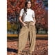 thumbnail image 4 of Pantalones de para Mujer, Estilo Holgado, de Pierna , Informales, con Cintura Elástica, Tipo Palazzo y Estilo Harem, con Bolsillos Caqui L, 4 of 8