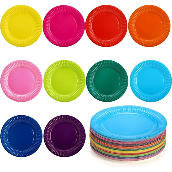 150 Pcs Disposable Paper Plates, 9" Paper Dessert Plate, Dinner Paper Plates, Colorful Papers Plate Bulk for Party Birthday Picnic Baby Shower DIY, 10 Colors