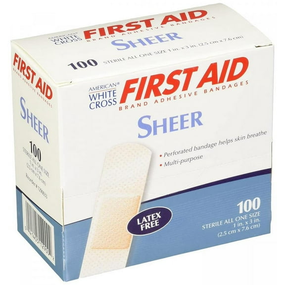 American White Cross Adhesive Bandages, 1 Inch x 3 Inches, Plastic, Sterile, 100 Count