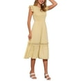 thumbnail image 4 of INSPIRE CHIC Summer Boho Midi Dress for Women's Flutter Sleeve Lace Trim Smocked Ruffle Flowy Beach Dress L Yellow, 4 of 6