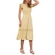thumbnail image 4 of Vestido Midi Boho Chic de Verano para Mujer con Mangas de Volante, Encaje, Fruncido y Volantes, Fluido, Playa, Talla XL, Amarillo, 4 of 6