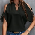 thumbnail image 2 of BLVB Off Shoulder Tops for Women V Neck Short Sleeve Summer Tunic Shirts Casual Loose Ladies Going out Tees, 2 of 3
