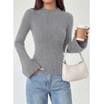 thumbnail image 3 of PRETTYGARDEN Women's Lightweight Mock Neck Sweaters | Bell Long Sleeve Tops, Slim Fitted Pullover, Soft Ribbed Knit, Going Out Outfits, Fall Winter Layering, Fashion Clothing, 3 of 8
